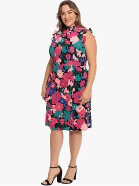 Maggy London Womens Ruffle Neck and Armhole Sheath Dress, Size 18 Plus